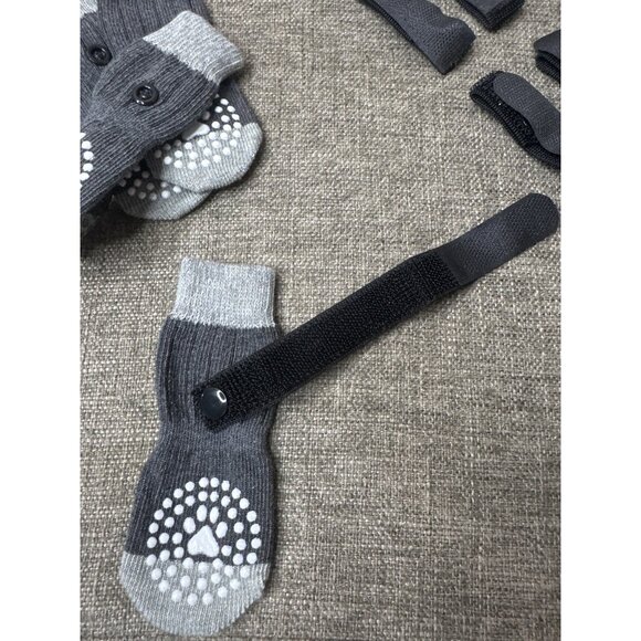 Anti-Slip Dog Socks With Straps Grey & White Paw Print Design Adj Hook & Loop - Picture 5 of 6